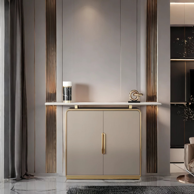 Armoire d'entrée italienne, H 35,4 po x l 47,2 po x P 13,8 po, Or champagne