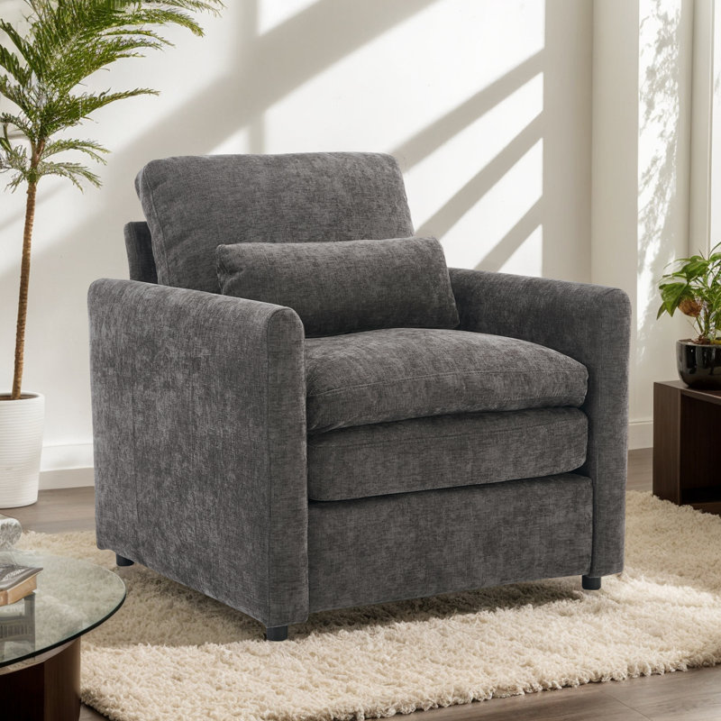 Canapé rembourré surdimensionné et confortable, Chenille grise foncée