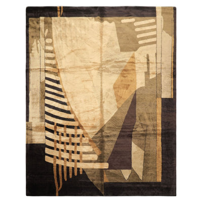 Tapis art déco tibétain en laine noué à la main 8 x 10 po