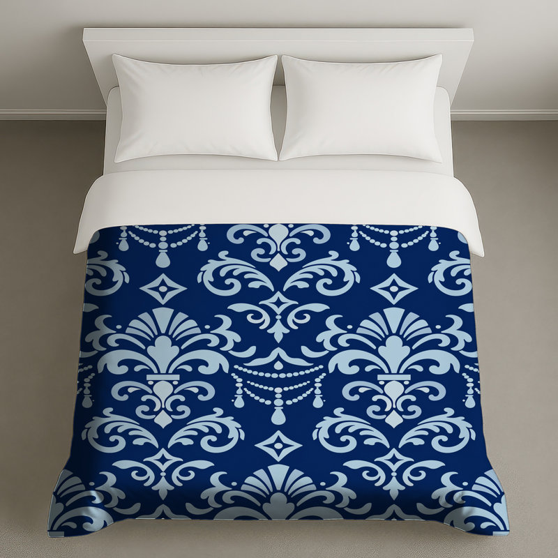 Housses de couette à motif damassé bleu, King