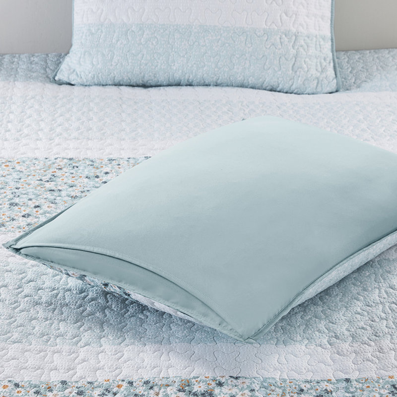 Courtepointe très grand / très grand et très grand coussin en tissu gaufré - Motif botanique chic et chic remplissant un lit lavable bleu jaune blanc