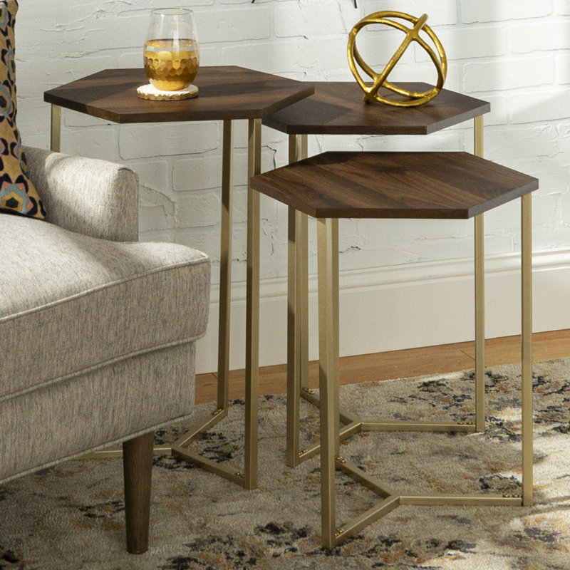 Tables gigognes bicolores Tembo, Noyer foncé / Or