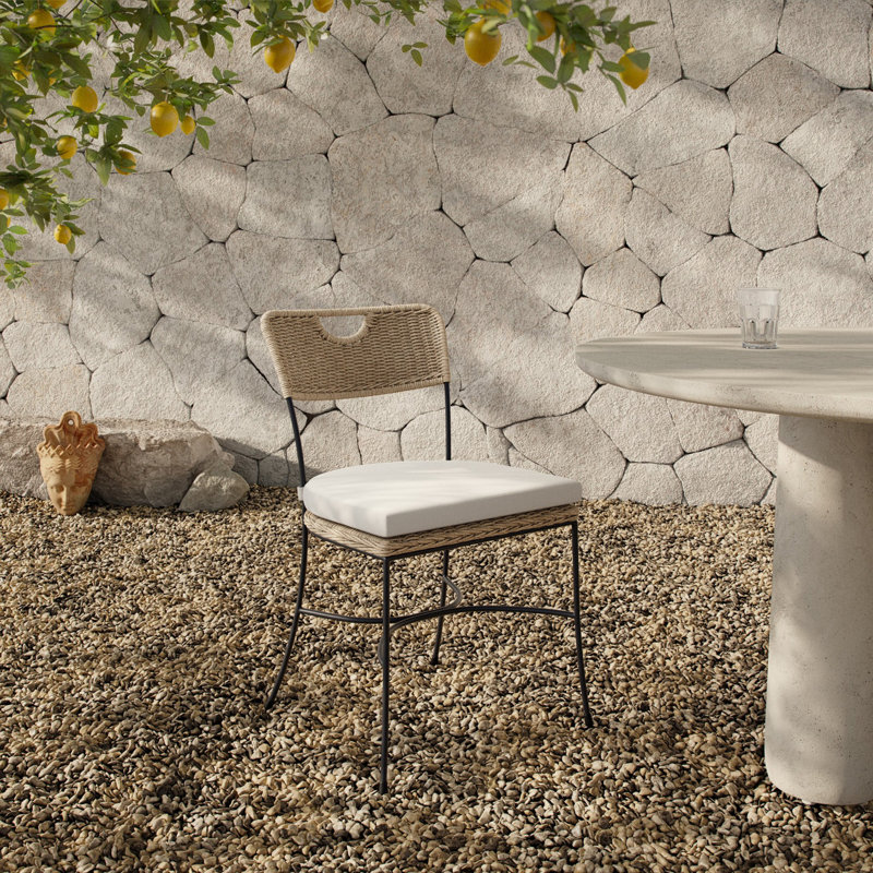 Outdoor Dining Side Chair, Vergo Cream, Tanned Weave/Aged Bronze Steel