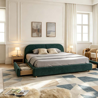 Modern Minimalist Style Upholstered Bed Frame Curved Headboard, Sturdy Leg