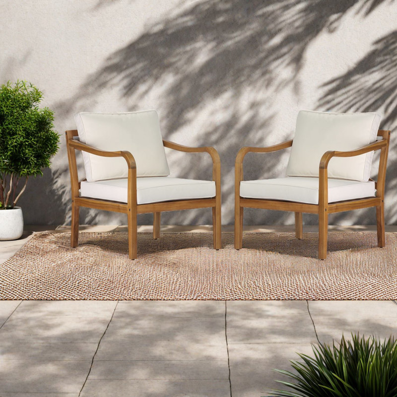 Ensemble de chaises longues de patio moderne, siège profond en bois d'acacia pour jardin de patio
