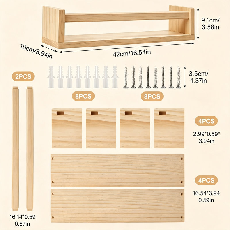 9cm H x 42cm W Pine Bookcase