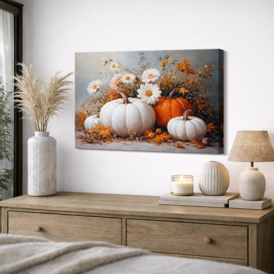 Art d'automne citrouilles, images de fleurs de récolte, impression sur toile encadrée