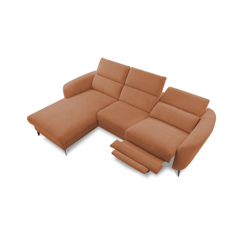 Brighton Power Reclining Corner Sofa with Adjustable Headrests in Chenille Fabric, Left Hand Facing, Orange