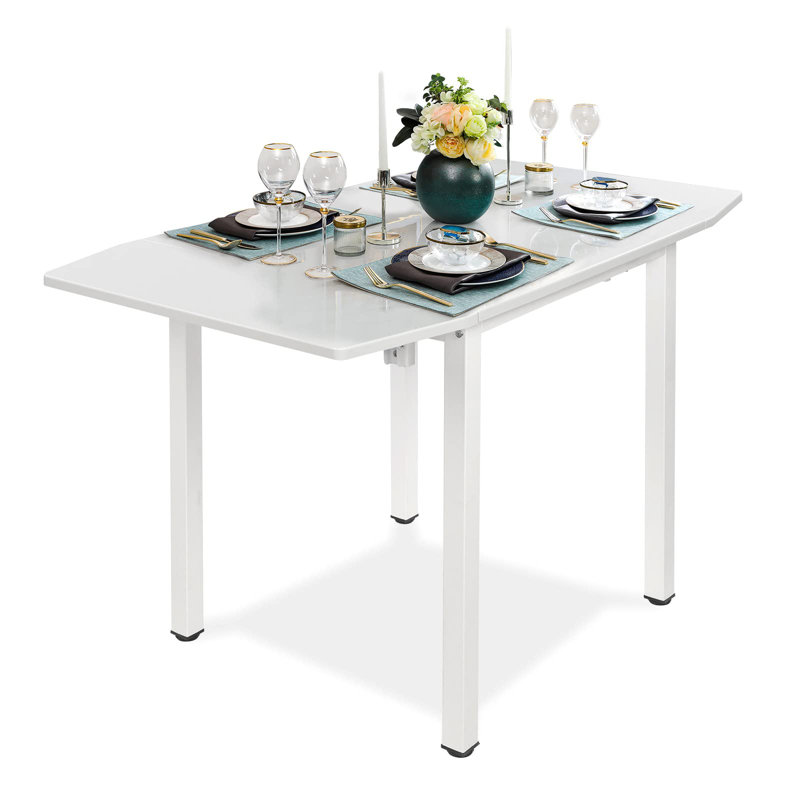 Kenyia Extendable Metal Base Dining Table, White