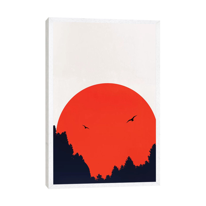 Two Birds - Red 1 Piece Wall Art on Canvas, 66.04cm H x 45.72cm W x 3.81cm D, White Floater Framed