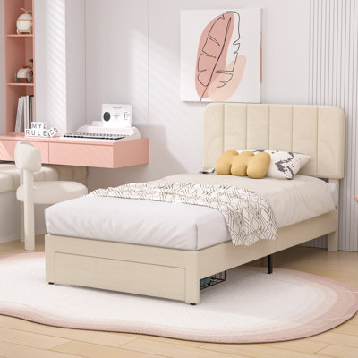 Huntsville Bed Frame with 4 Storage Drawers Velvet Upholstered Platform Bed Adjustable Headboard