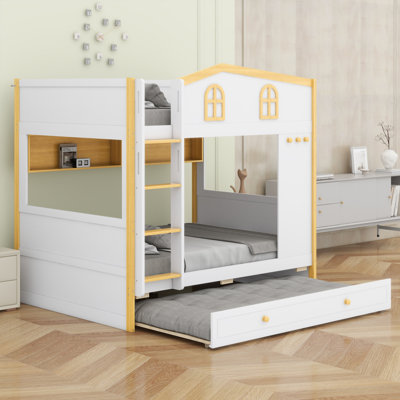 Lit superposé pour enfants avec garde-corps, tablettes de rangement et lit gigogne pour enfants