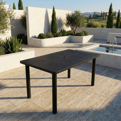 Hildtraud Rectangular Extendable Outdoor Dining Table With Umbrella Hole , 39.4cm cm W 100cm cm D