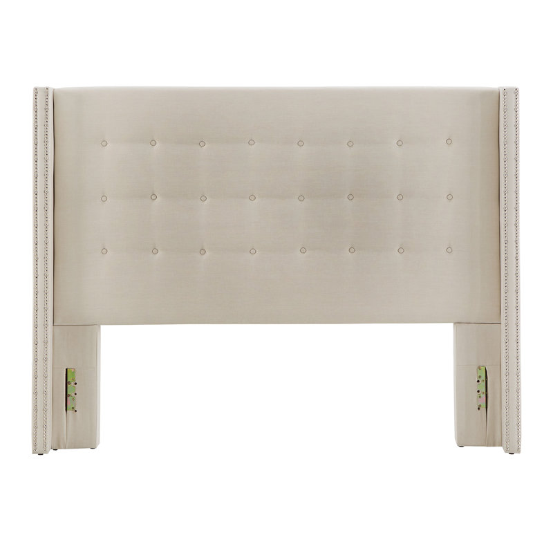 Tête de lit rembourrée Wingback Breezewood, Reine, blanc