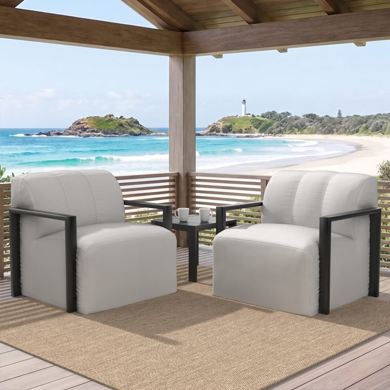 Ensemble de 2 fauteuils lounge modernes en aluminium à structure ouverte, rembourrés et dotés de coussins Sunbrella, Non