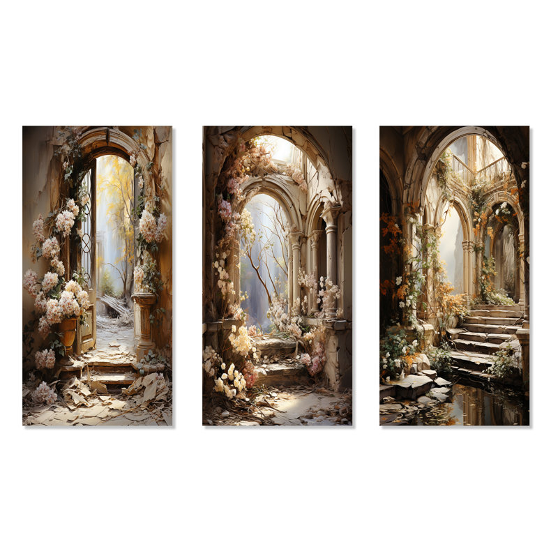 Ruines anciennes «Blooms I», ensemble d'art mural sur toile fantastique, H 40 po x l 60 po, Toile tendue