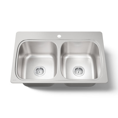 Évier de cuisine encastrable à double cuves égales avec trou de robinet unique Verse