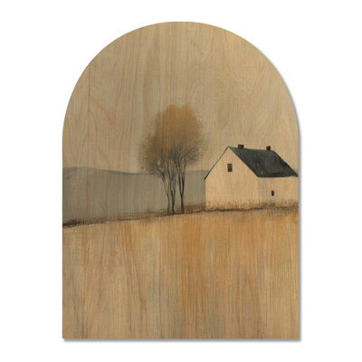 Ferme isolée et arbre - Affiche murale en bois arqué représentant une campagne