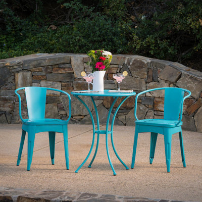 Outdoor 3 Pc Kd Metal - Powder Coated Iron Furniture In Mesmerizing Teal Build
