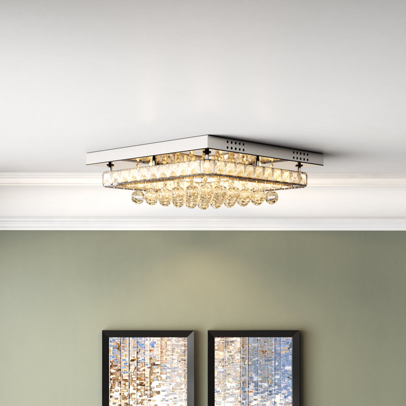 Marmie 1-Light 40cm Dimmable Crystal LED Flush Mount Light with Remote
