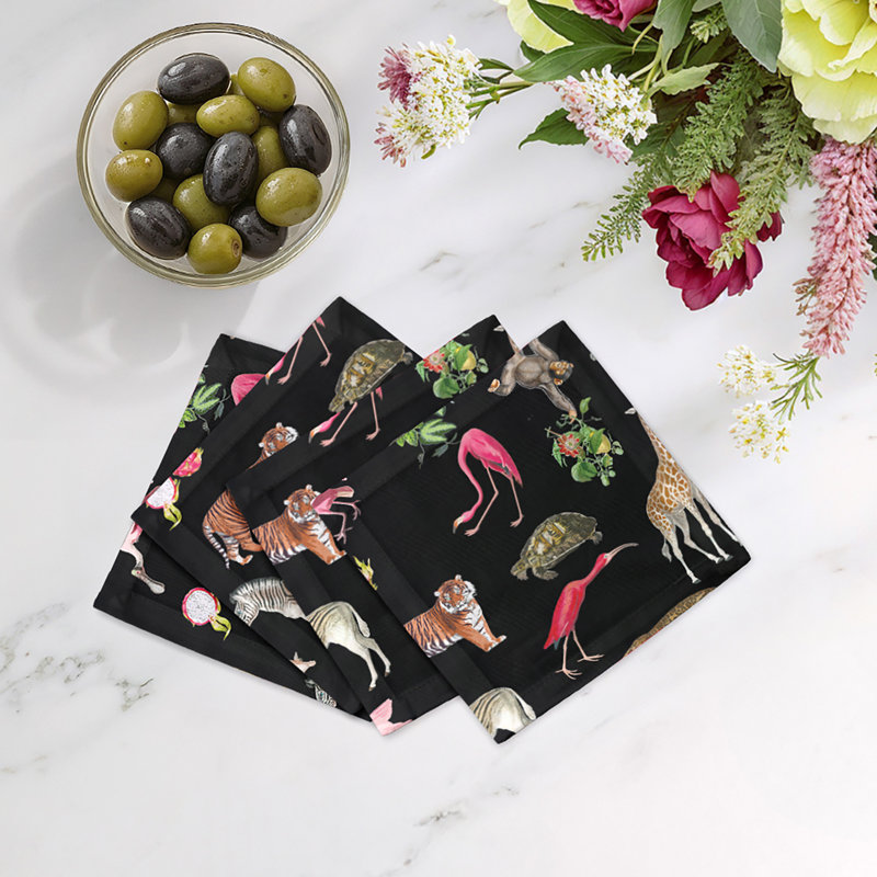 Exotix Cotton Sateen Cocktail Napkins, Black