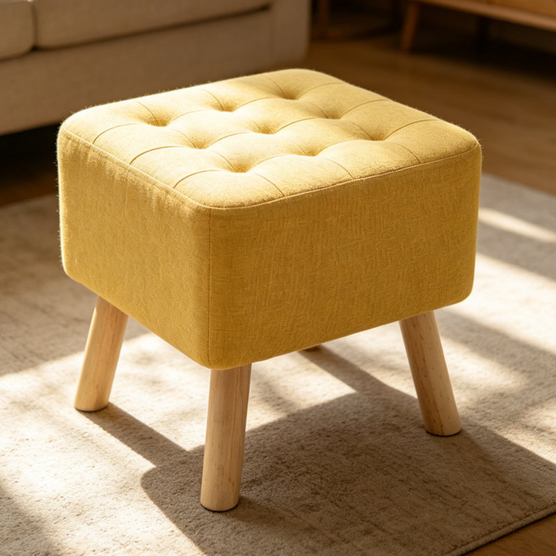 Linen Upholstered Bench, Yellow