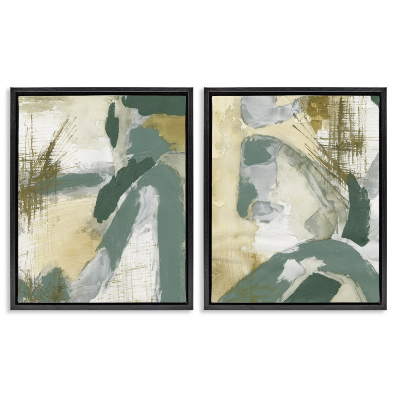 «Rustic Abstraction in Neutrals», ensemble de 2 toiles flottantes encadrées par Vanna Lam, H 21 po x l 17 po