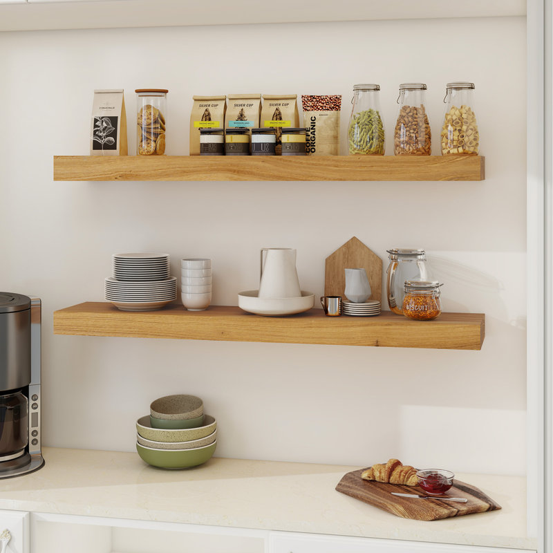 2-Piece Modern Solid Wood Rectangle Floating Shelves, Wood, 1.96" H x 36" W x 8" D