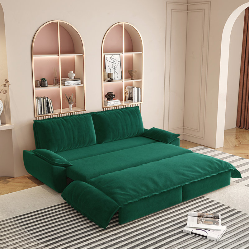 Canapé-lit escamotable grand 73,2 po, Velours vert, H 36 po x l 73,2 po x P 33,1 po
