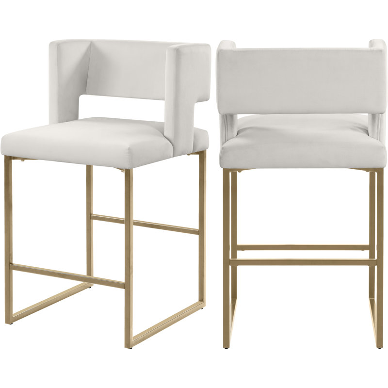 Caleb 26" Counter Stool, Matte Black, Cream Velvet