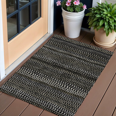 Tapis extérieur lavable rayé gris anthracite et gris taupe 3 pi x 5 pi