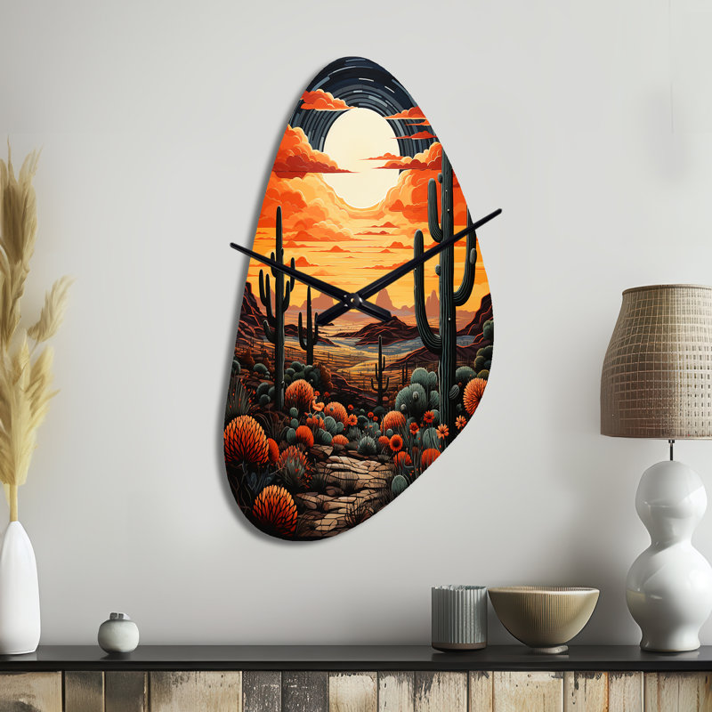 Horloge murale orange en forme de désert de cactus orange Saguaro - Cactus, Grand