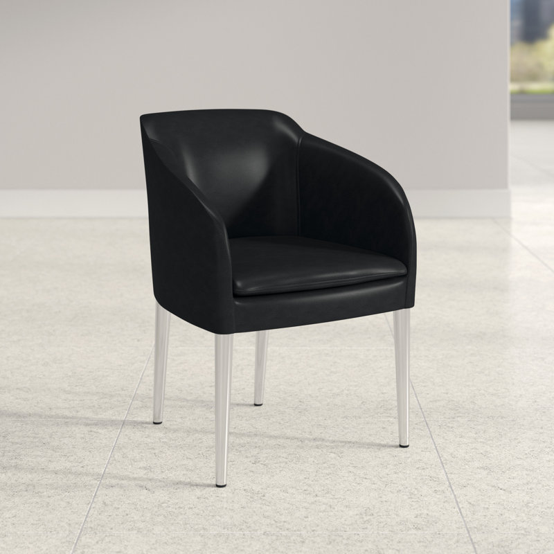 Aidric 18'' H Upholstered Metal Dining Chair, Black Faux Leather