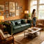 Canapé Chesterfield modulable trois places en similicuir avec pouf, vert-813406953