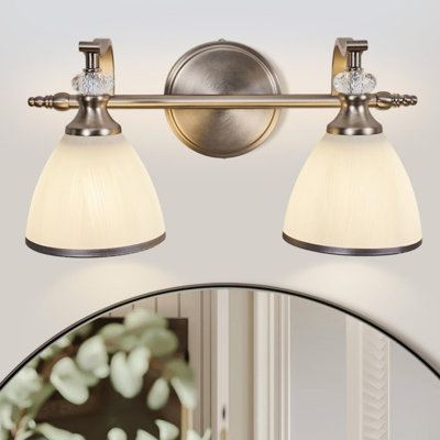 Luminaire de meuble-lavabo vintage avec abat-jour en verre givré et applique en cristal, applique murale