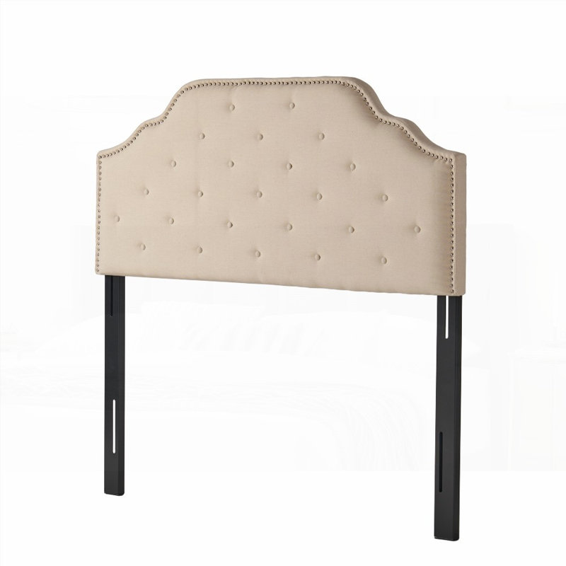Tête de lit tapissier pour lit grand et bois massif Pieds en métal durables, réglables Garniture cloutée, Grand lit, Beige