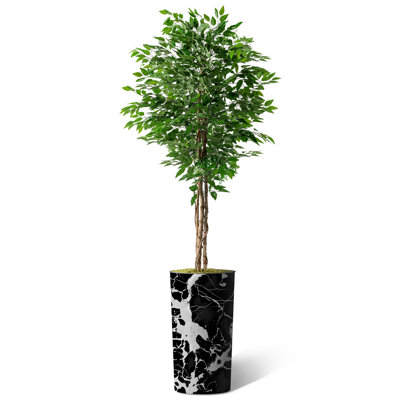 Arbre artificiel dans un pot de fleurs moderne, faux arbre en soie ficus (décoration en pot et arbre)