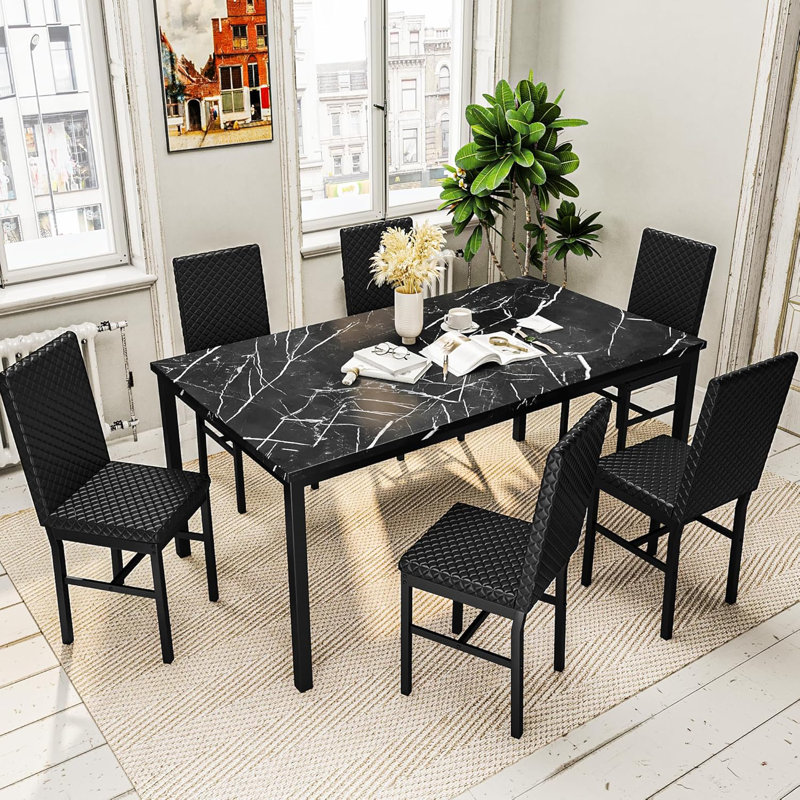 Ensemble de table et chaises Ellice, Noir, Noir