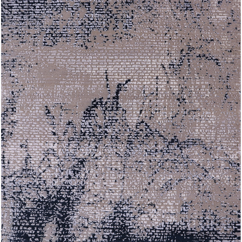 Tapis brun / bleu à motif abstrait Brinnon, Carré 8 pi