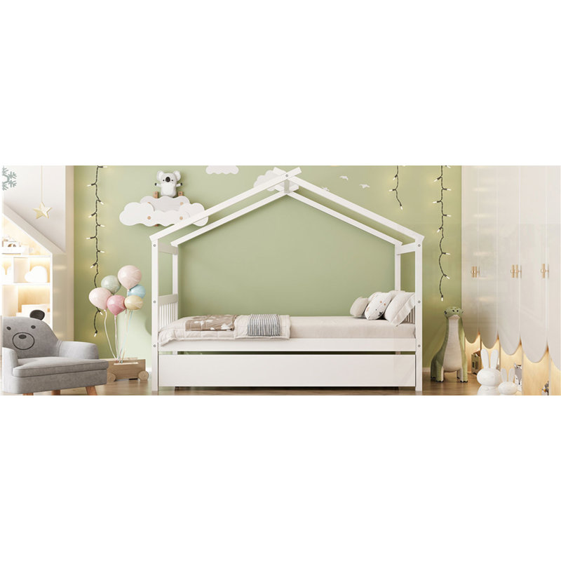Lit en bois avec couchette, Simple, Blanc