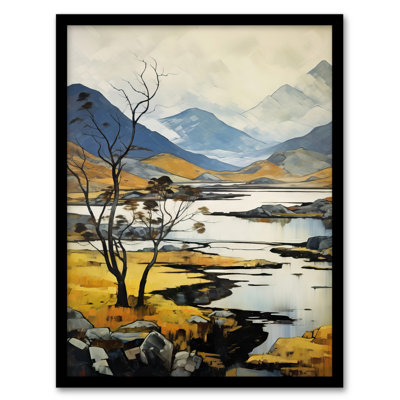 Scottish Highlands In Autumn Ochre Blue Mountains Lake - Single Picture Frame Print