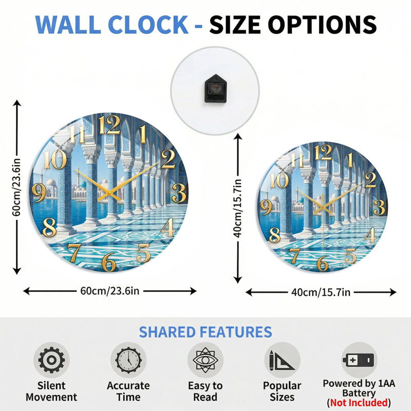 Horloge murale en verre, 60 x 60 cm (23,6 x 23,6 pouces)