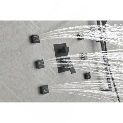 Wall mounted shower system with 6 body sprays and hand shower