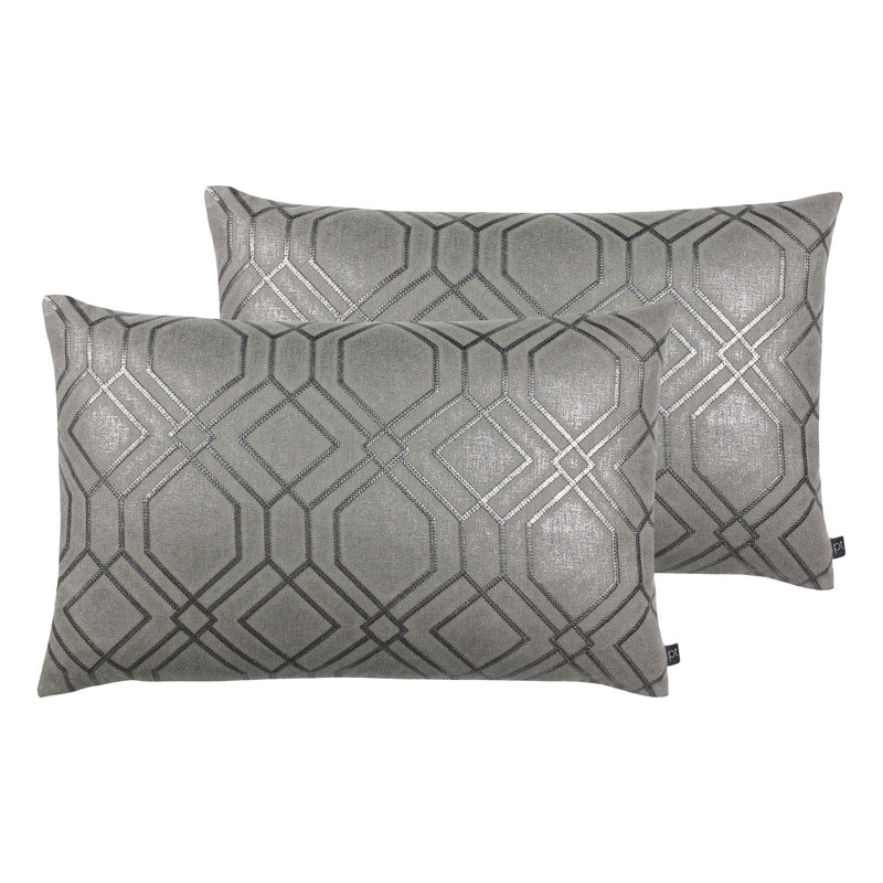 Geometric Rectangular Cushion, Feather, Graphite