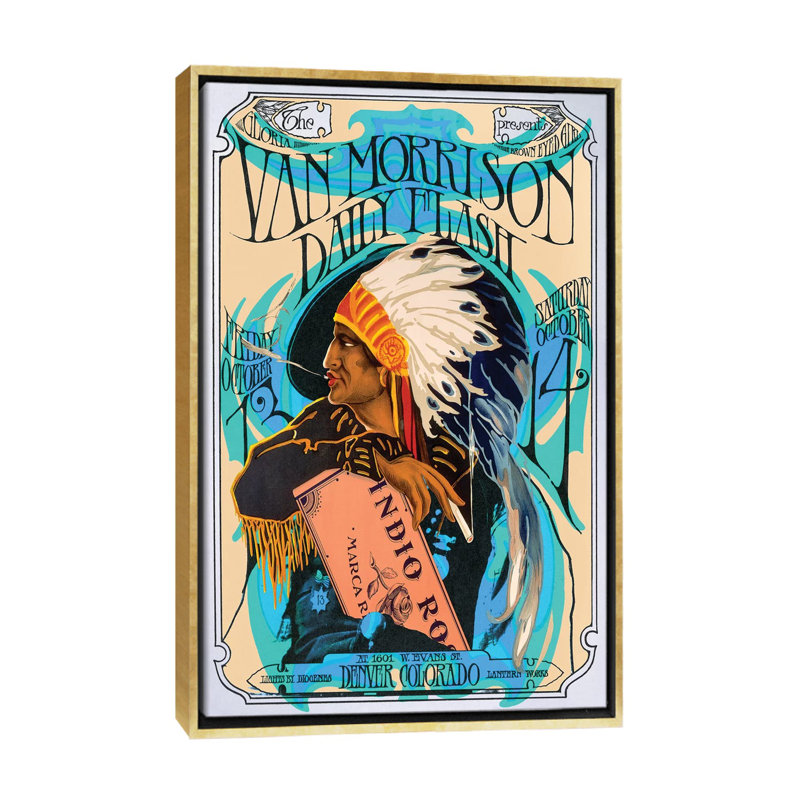 Van Morrison - publicité imprimée, H 26 po x l 18 po x 1,5 po, Aucun mat, Toile encadrée d'or