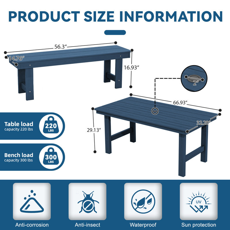 Julian High Density Polyethylene Outdoor Dining Stool 3-Piece Set, Navy