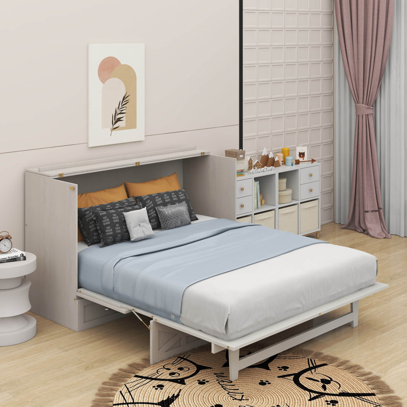 Lit escamotable avec tiroirs Murphy, Brushed White, Grand lit