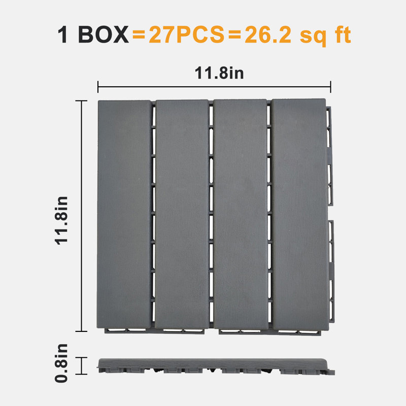 11.8'' L x 11.8'' W Plastic Interlocking Deck Tile