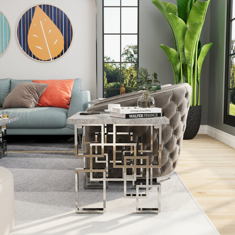 Ensemble de table de salon 3 pièces gris et argent