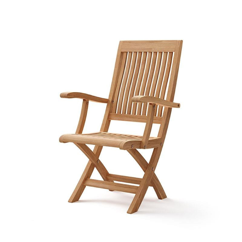 Fauteuil d'extérieur pliant Dena, dossier réglable, bois de teck brun naturel